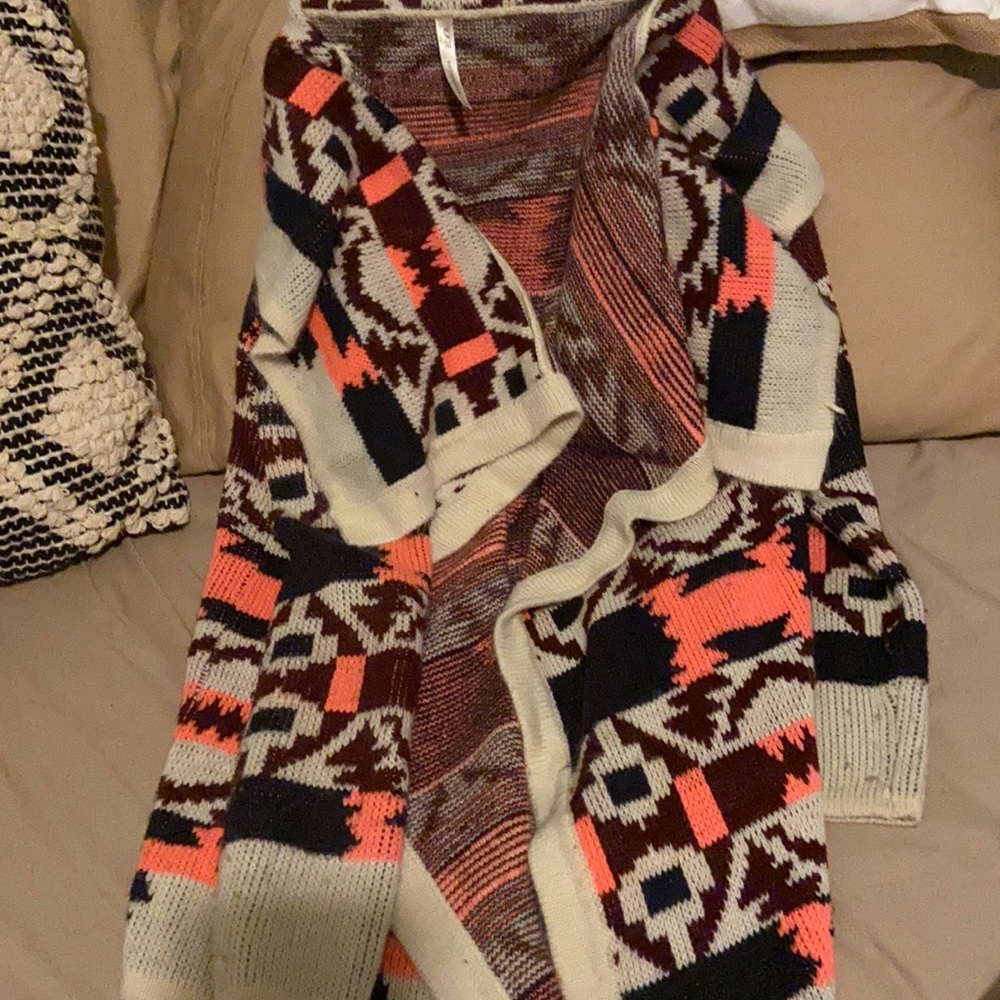 Pink burgundy Aztec Print Cardigan